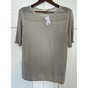 CJ Banks Women's 14 (X) Short Sleeve Metallic Silver Top NWT Blouse Shirt